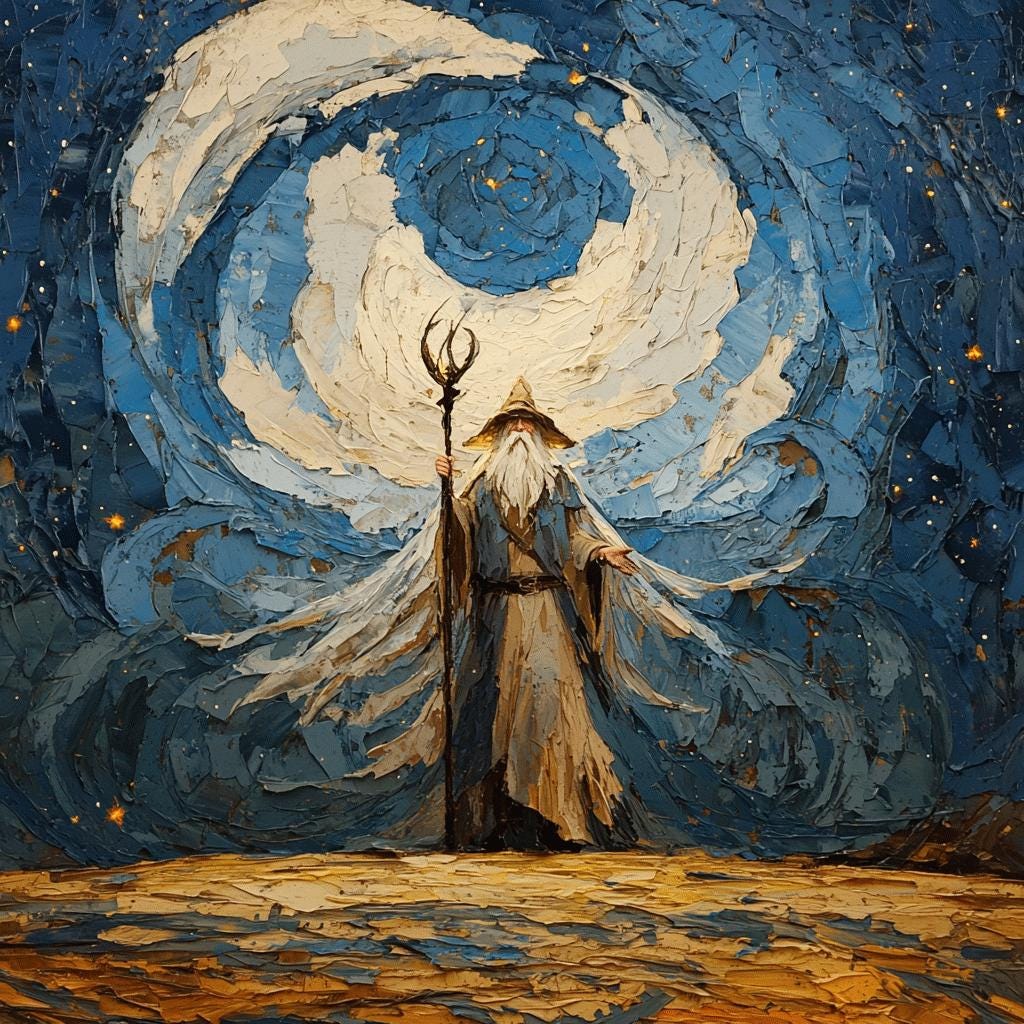 Wizard Wall Art: Mystical Moon Oil Painting, Fantasy Mage Digital Art (Download)