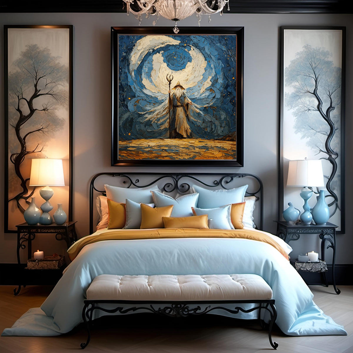 Wizard Wall Art: Mystical Moon Oil Painting, Fantasy Mage Digital Art (Download)