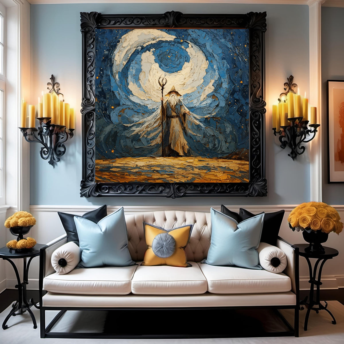 Wizard Wall Art: Mystical Moon Oil Painting, Fantasy Mage Digital Art (Download)