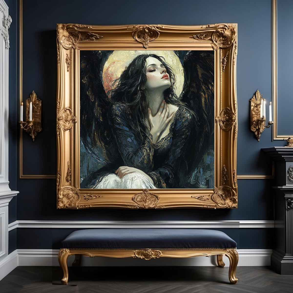 Fallen Angel Gothic Wall Art – Dark Celestial Artwork (Digital Download)