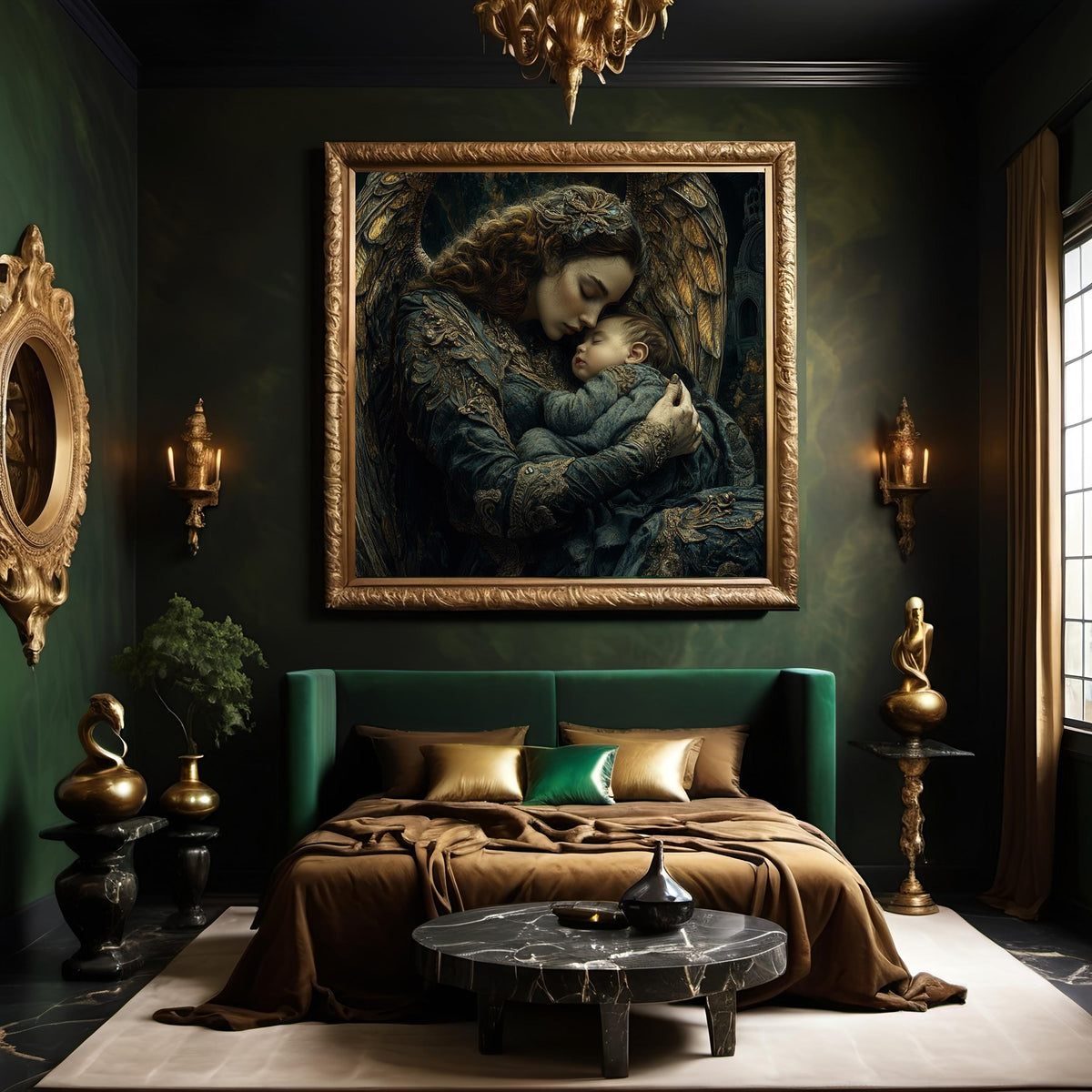 Dark Fantasy Angel Mother Child Wall Art – Celestial Protection (Digital Download)