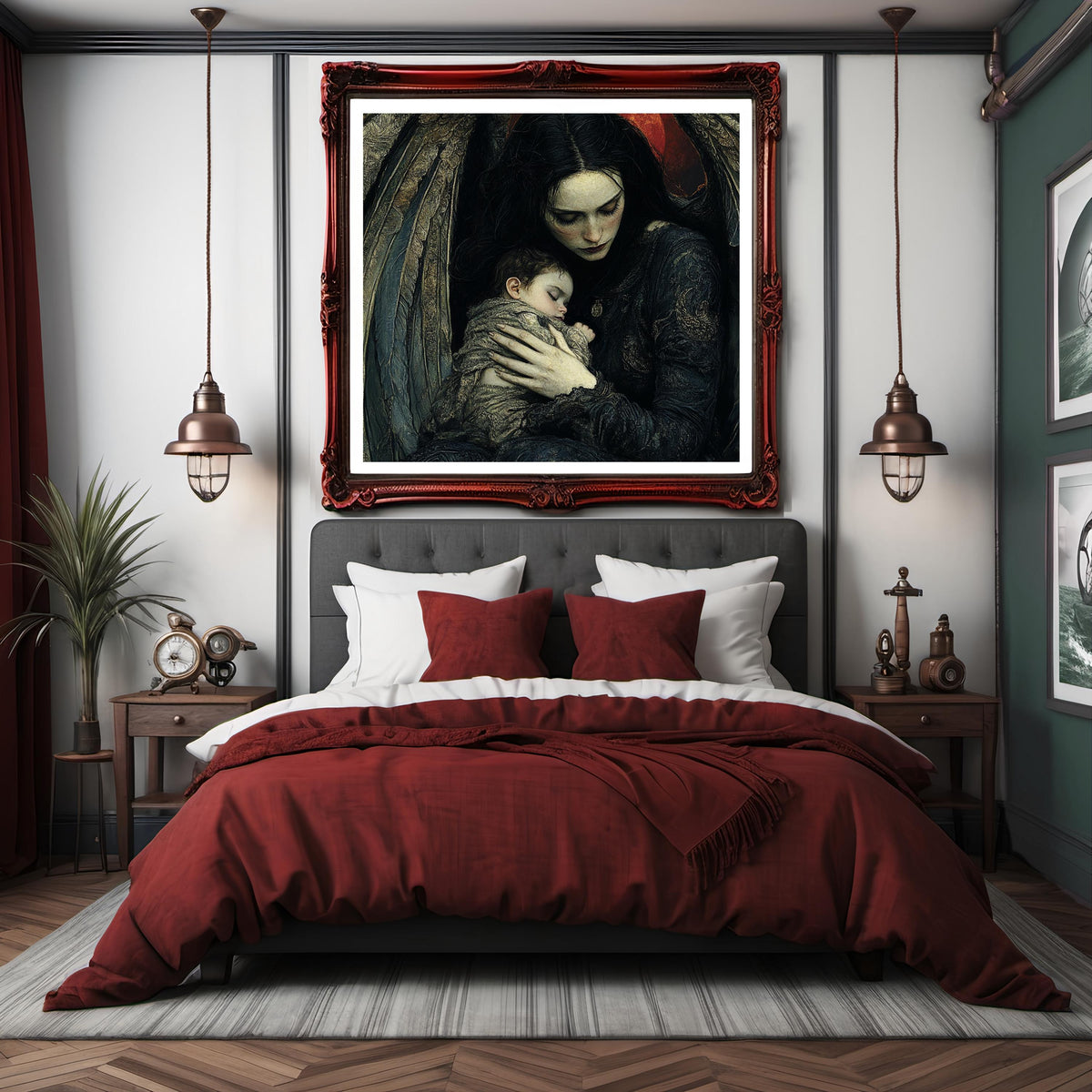 Guardian of the Forgotten Dark Angel Mother and Child Gothic Fantasy Wall Art (Digital Download)