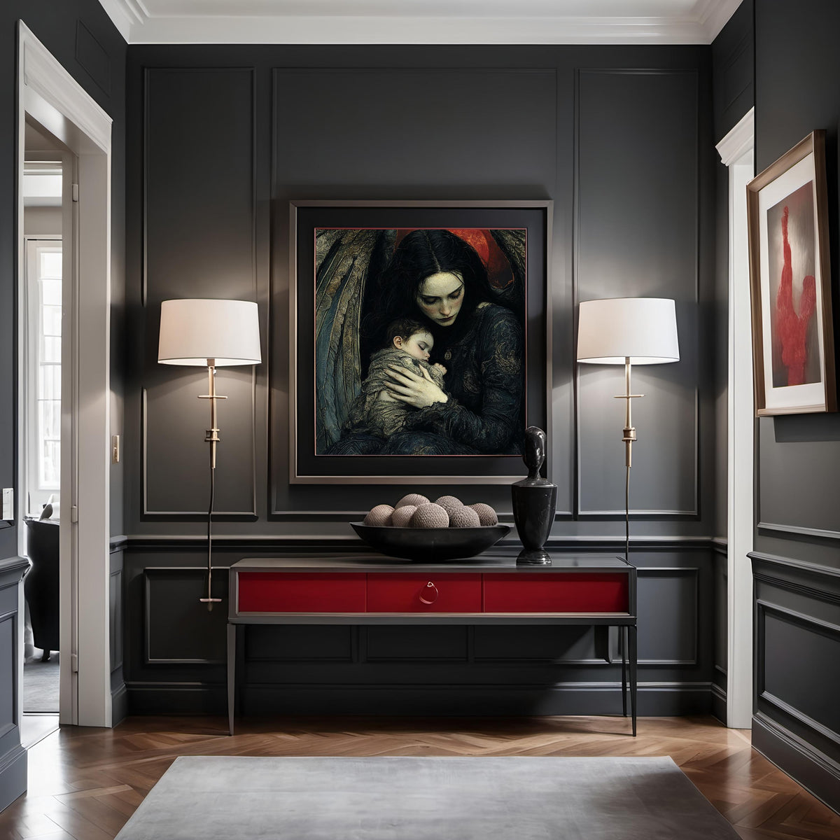 Guardian of the Forgotten Dark Angel Mother and Child Gothic Fantasy Wall Art (Digital Download)