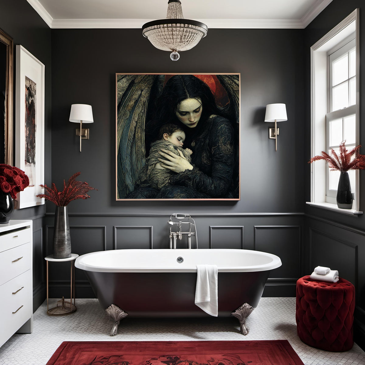 Guardian of the Forgotten Dark Angel Mother and Child Gothic Fantasy Wall Art (Digital Download)