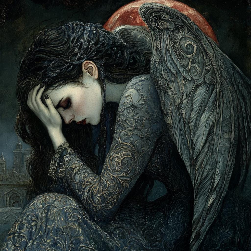 Dark Angel Gothic Fantasy Artwork: Sorrowful Fallen Angel Wall Art (Digital Download)