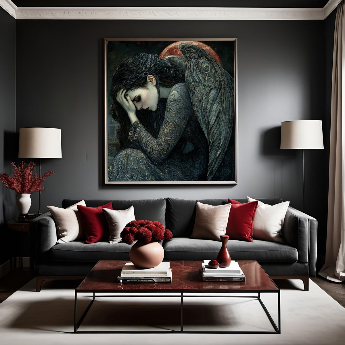 Dark Angel Gothic Fantasy Artwork: Sorrowful Fallen Angel Wall Art (Digital Download)