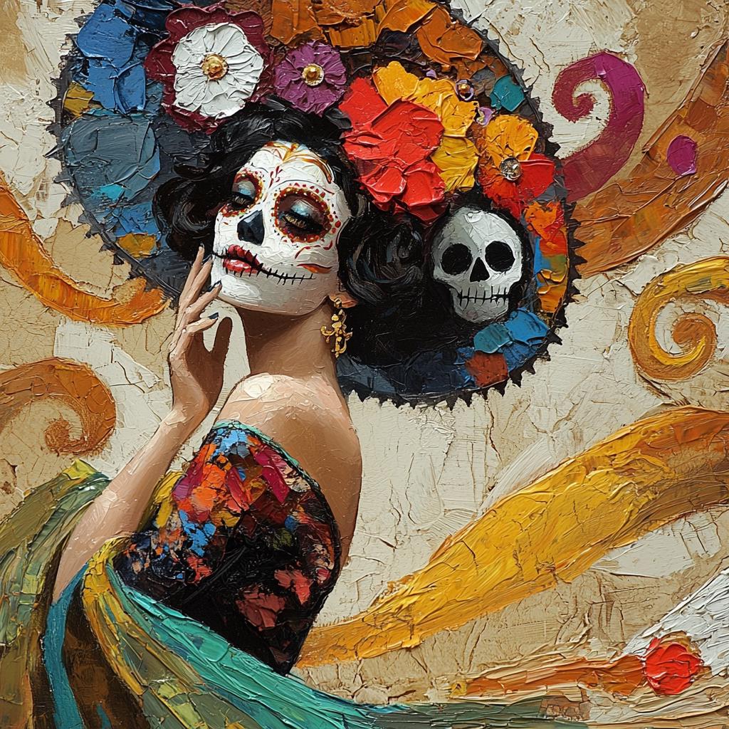 La Reina de las Flores Eternas Digital Art Oil Painting Vintage Home Decor Sugar Skull Art Day of the Dead Wall Décor (Digital Download)