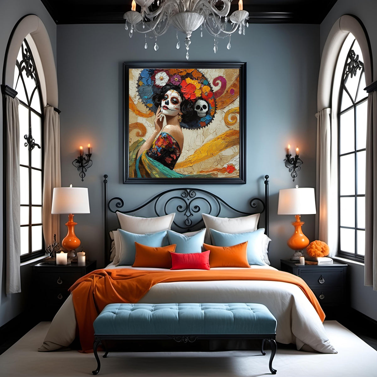 La Reina de las Flores Eternas Digital Art Oil Painting Vintage Home Decor Sugar Skull Art Day of the Dead Wall Décor (Digital Download)