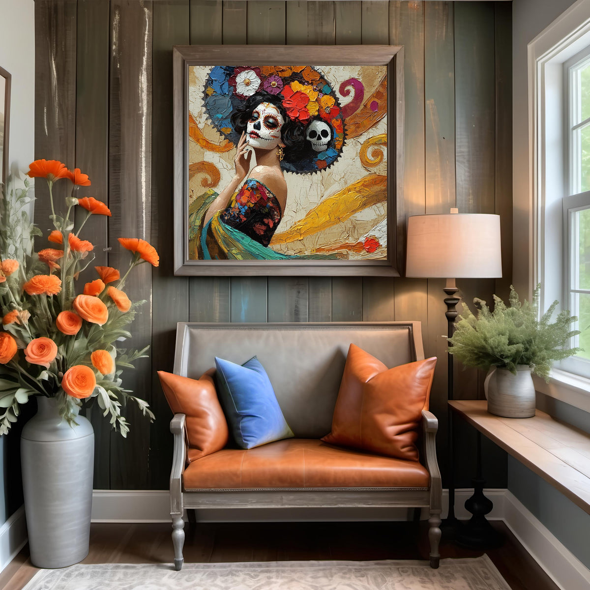 La Reina de las Flores Eternas Digital Art Oil Painting Vintage Home Decor Sugar Skull Art Day of the Dead Wall Décor (Digital Download)