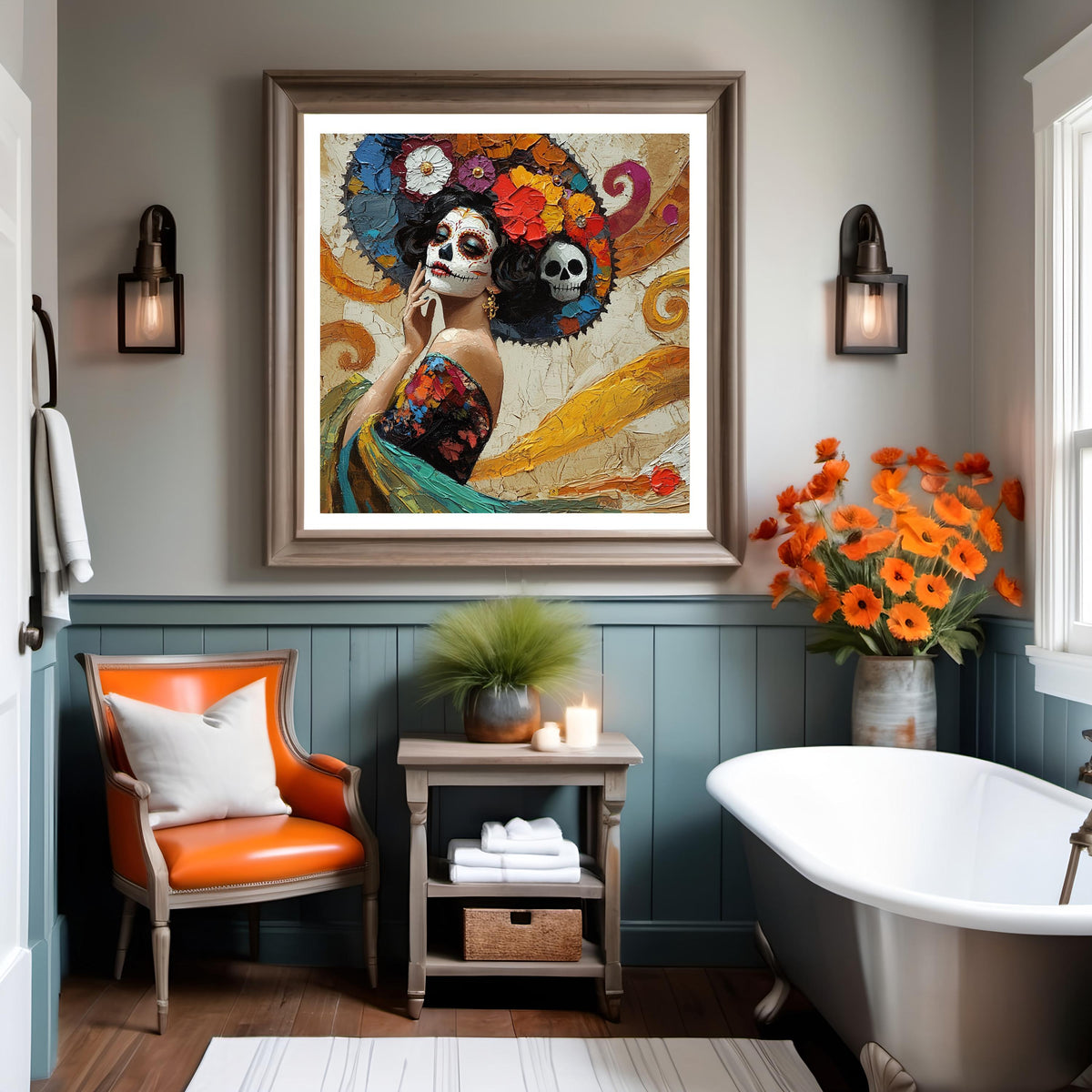 La Reina de las Flores Eternas Digital Art Oil Painting Vintage Home Decor Sugar Skull Art Day of the Dead Wall Décor (Digital Download)