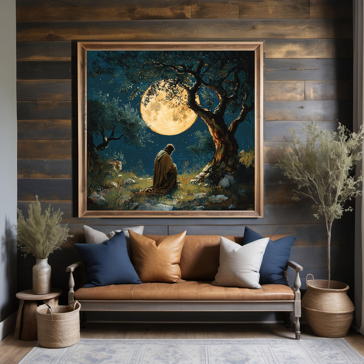 Moonlit Prayer Oil Painting: Spiritual Christian Faith Art (Digital Download)