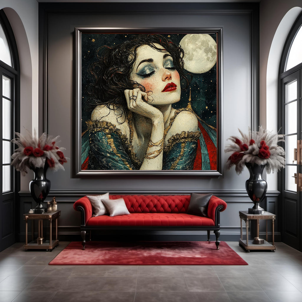 Moonlit Reverie Art Nouveau Portrait Celestial Beauty Vintage Feminine Wall Art Print (Digital Download)