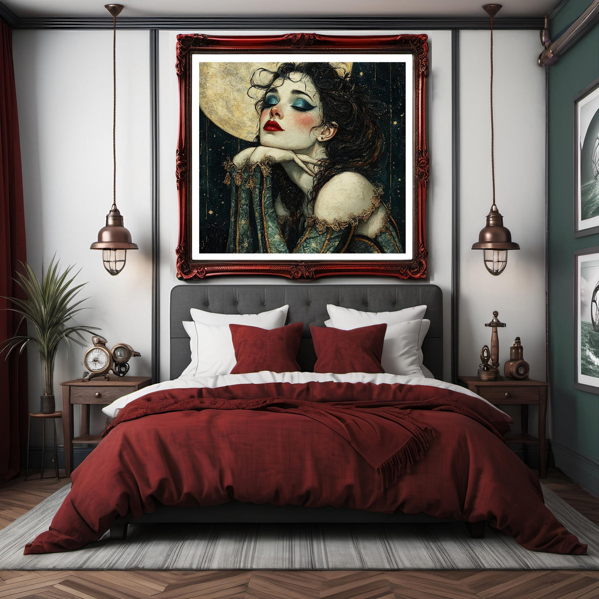 Beneath the Spotlight Moon Vintage Circus Performer Art Nouveau Portrait Wall Art (Digital Download)