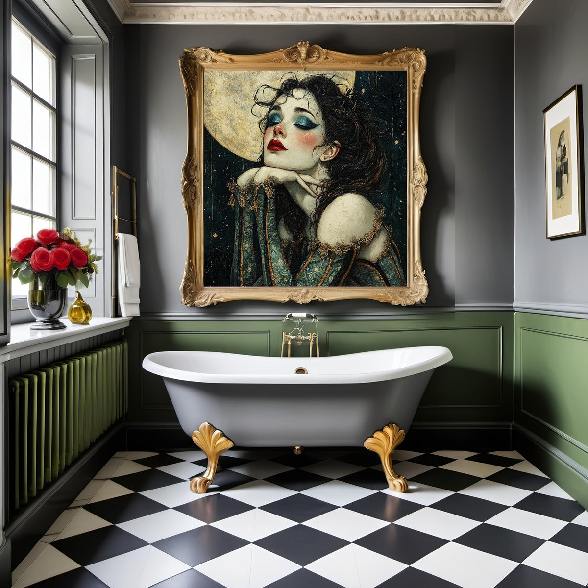 Beneath the Spotlight Moon Vintage Circus Performer Art Nouveau Portrait Wall Art (Digital Download)