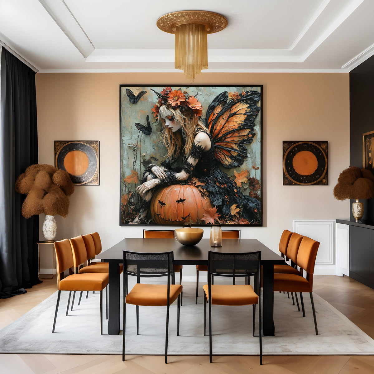 Autumn Monarch Fairy Wall Art Gothic Fairy Pumpkin Fall Fantasy Decor Cottage Halloween Digital Download