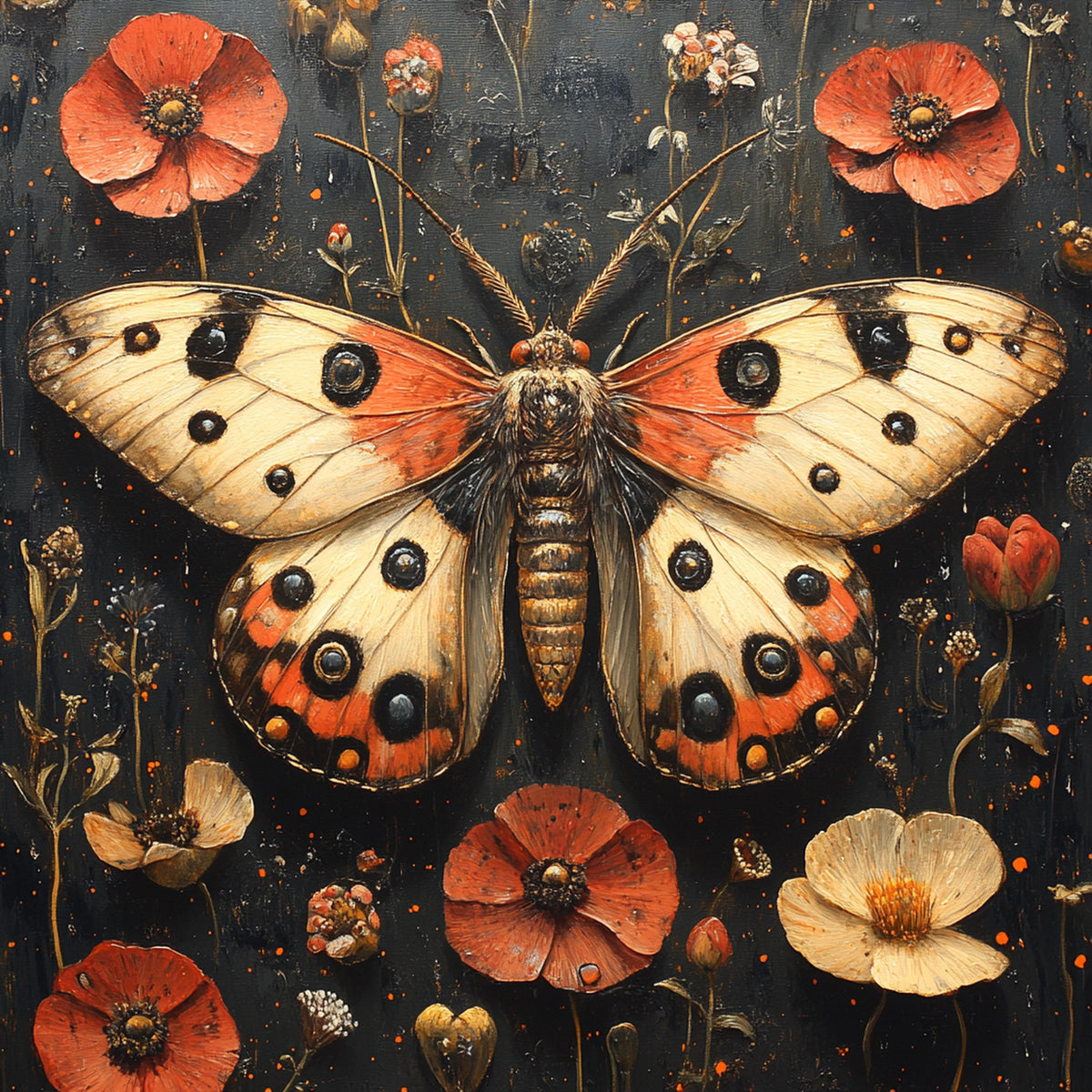 Autumn Moth Study Vintage Botanical Entomology Wall Art Dark Cottage Decor Digital Download