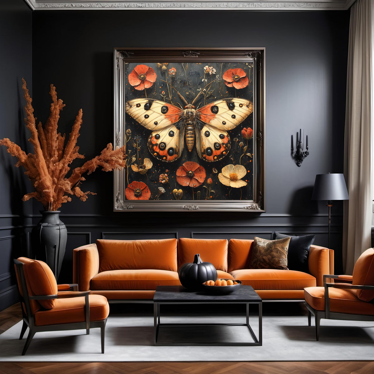 Autumn Moth Study Vintage Botanical Entomology Wall Art Dark Cottage Decor Digital Download