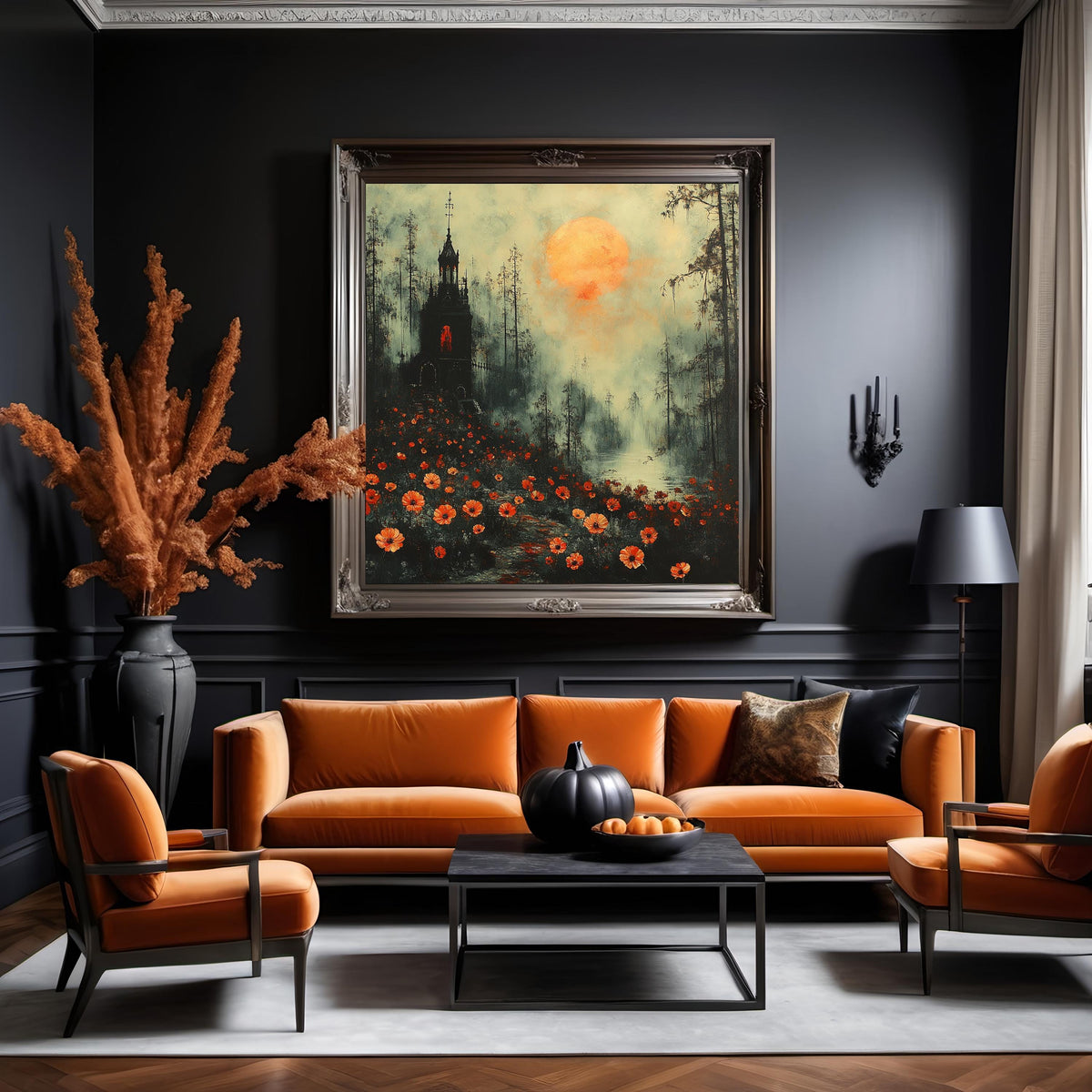 Where the Poppies Remember Gothic Chapel Landscape Haunted Moon Wall Art Digital Download