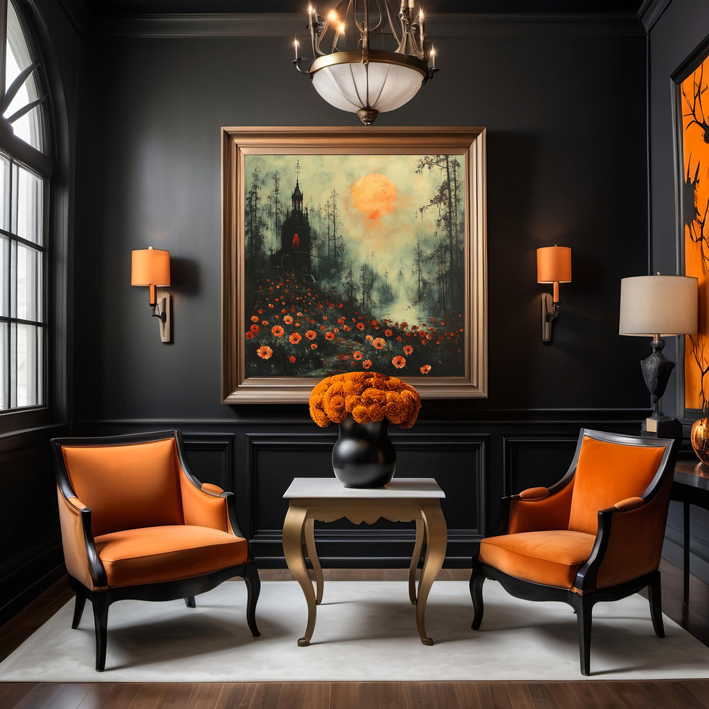 Where the Poppies Remember Gothic Chapel Landscape Haunted Moon Wall Art Digital Download