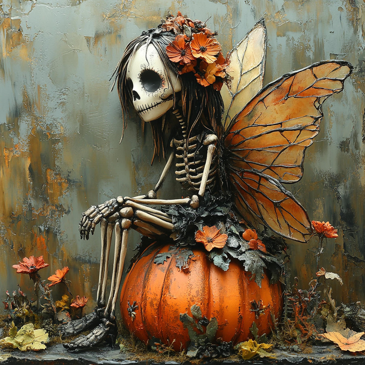Autumn's Last Fairy Skeleton Fairy Gothic Fantasy Halloween Wall Art Digital Download