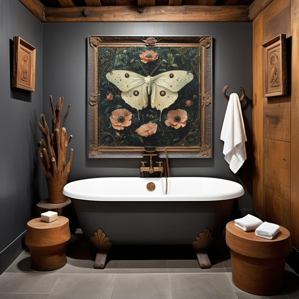 Moonlit Luna Moth Vintage Botanical Entomology Wall Art Dark Cottage Nature Digital Download