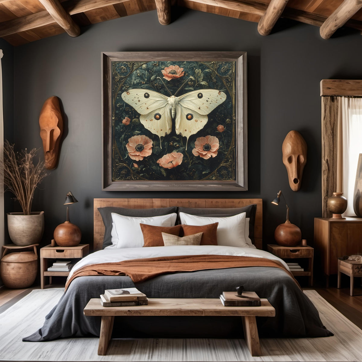 Moonlit Luna Moth Vintage Botanical Entomology Wall Art Dark Cottage Nature Digital Download