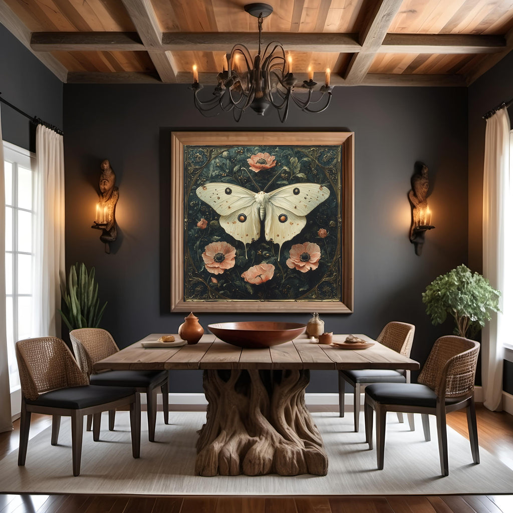 Moonlit Luna Moth Vintage Botanical Entomology Wall Art Dark Cottage Nature Digital Download