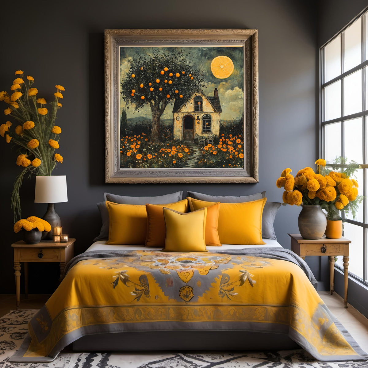 The Orange Moon Cottage Vintage Gothic Lemon Orchard Cottage Whimsical Cottagecore Wall Art Digital Download