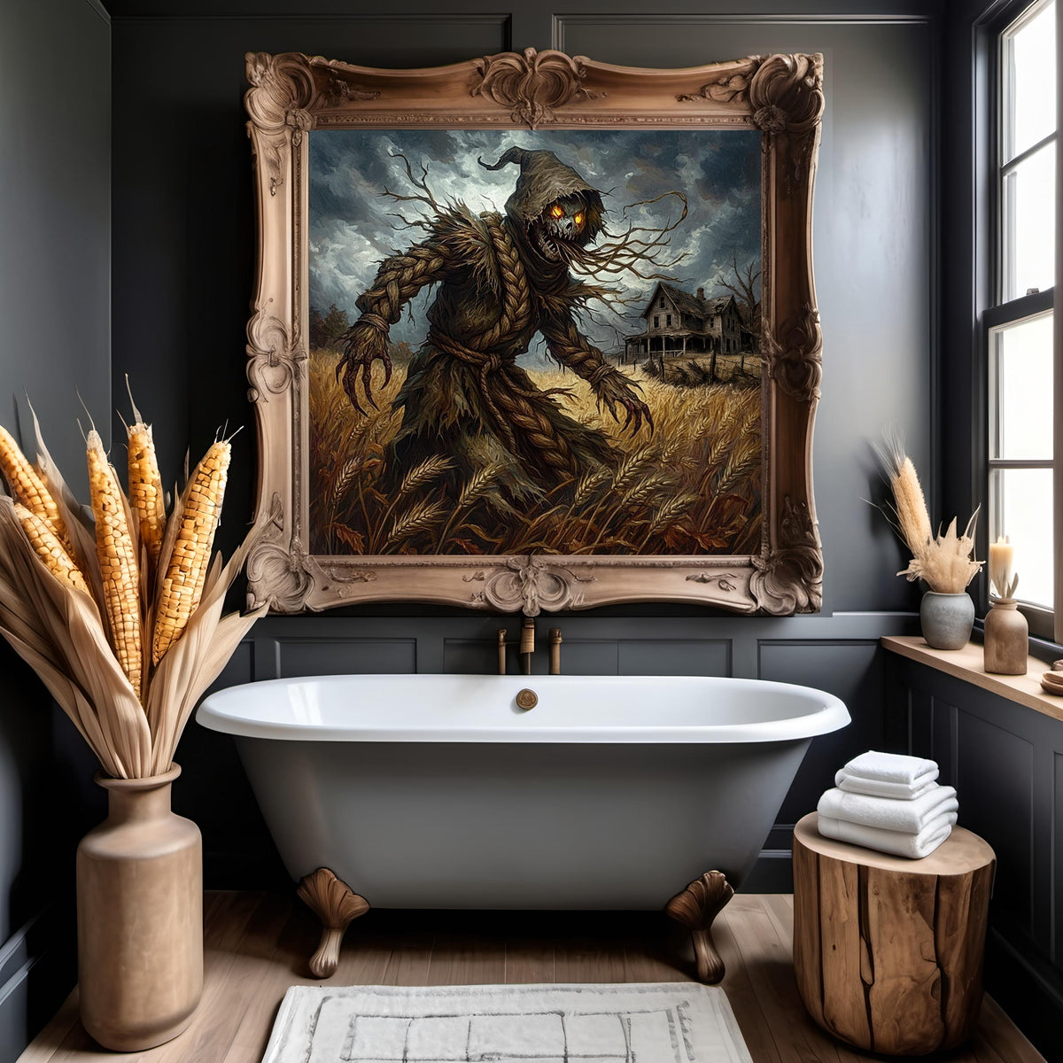 Scary Scarecrow Art Gothic Halloween Wall Decor Haunted Farmhouse Fantasy (Digital Download)