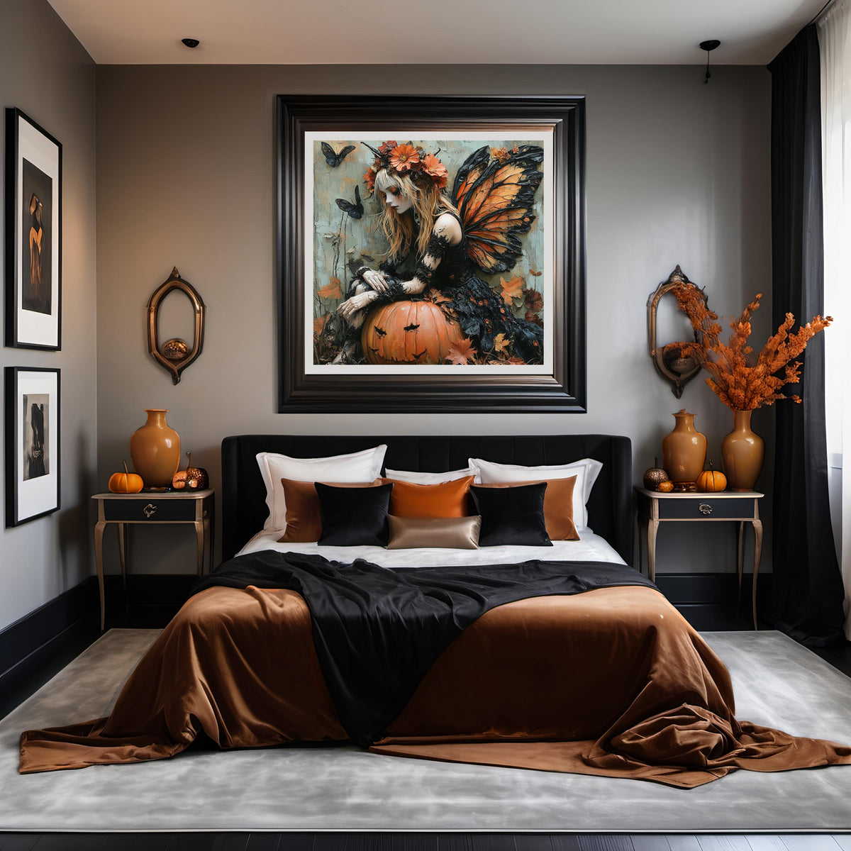 Autumn Monarch Fairy Wall Art Gothic Fairy Pumpkin Fall Fantasy Decor Cottage Halloween Digital Download