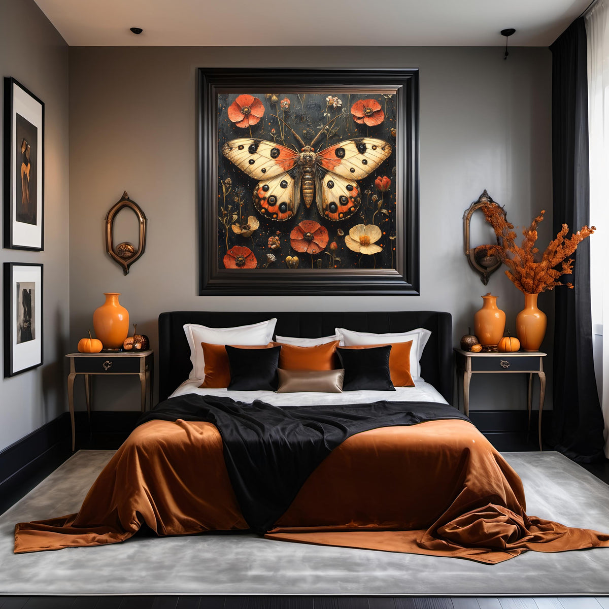 Autumn Moth Study Vintage Botanical Entomology Wall Art Dark Cottage Decor Digital Download