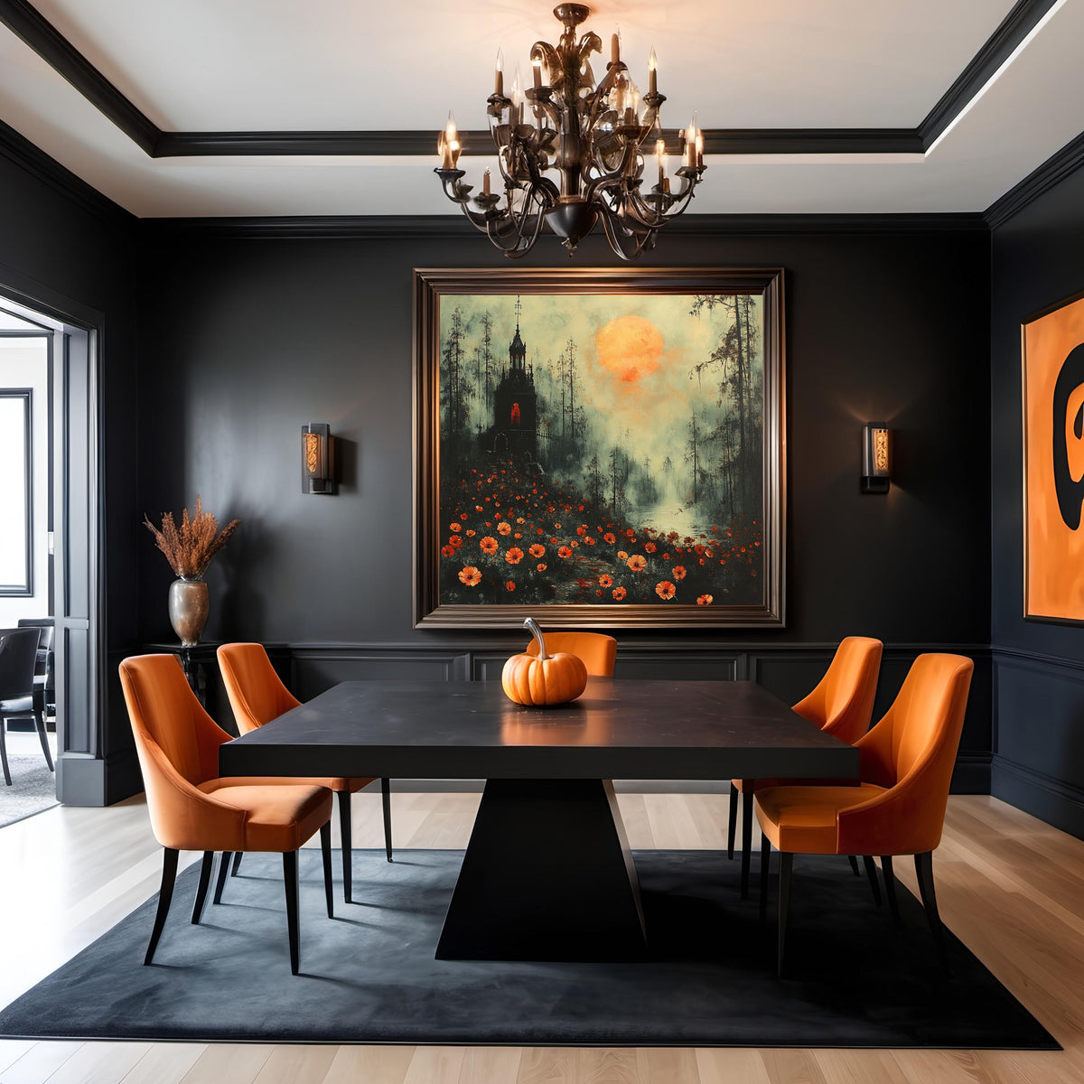 Where the Poppies Remember Gothic Chapel Landscape Haunted Moon Wall Art Digital Download