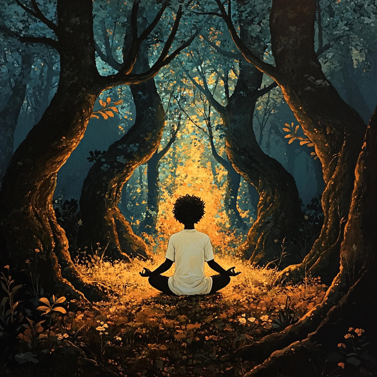 Meditation Wall Art Digital Art Oil Painting Vintage Home Decor Spiritual Woodland Art Download