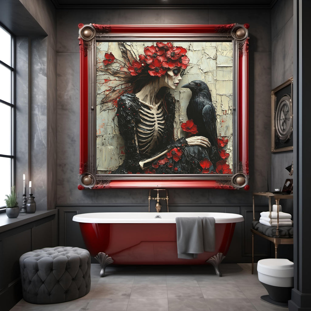 Whispers of the Raven Skeleton Fairy Gothic Raven Fantasy Wall Art Digital Download