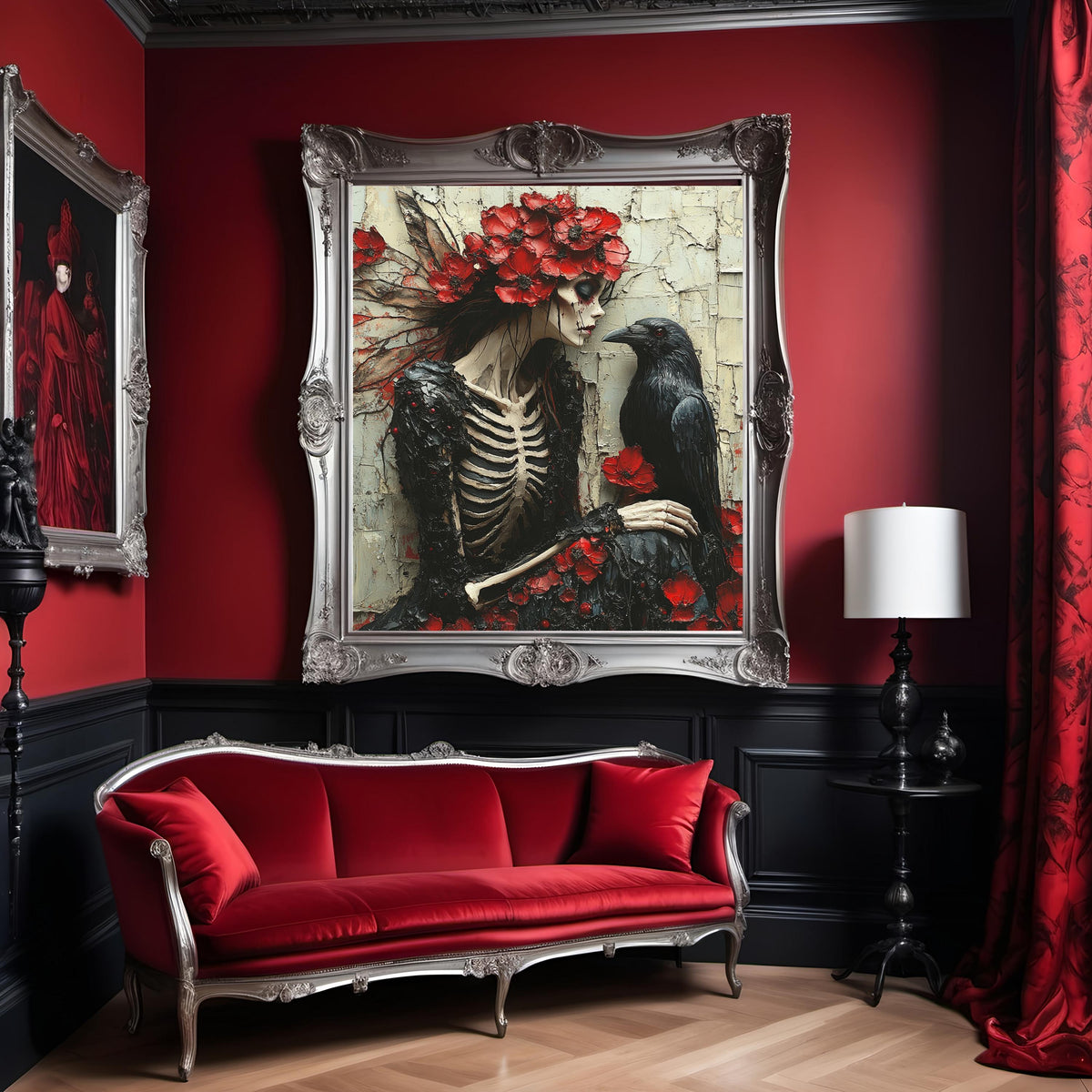 Whispers of the Raven Skeleton Fairy Gothic Raven Fantasy Wall Art Digital Download