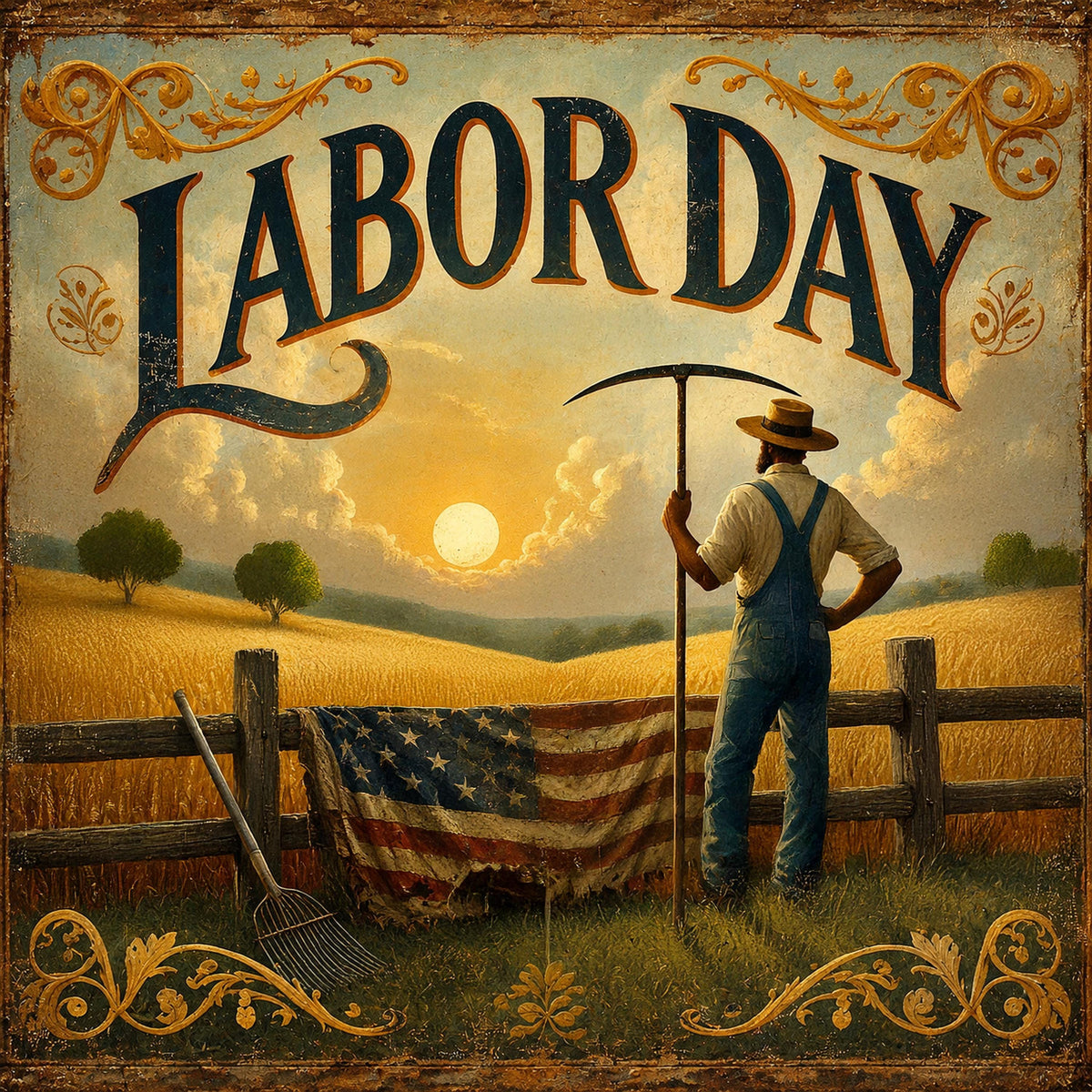 Labor Day Farm Art Vintage Americana Farmer Patriotic Country Wall Decor (Digital Download)