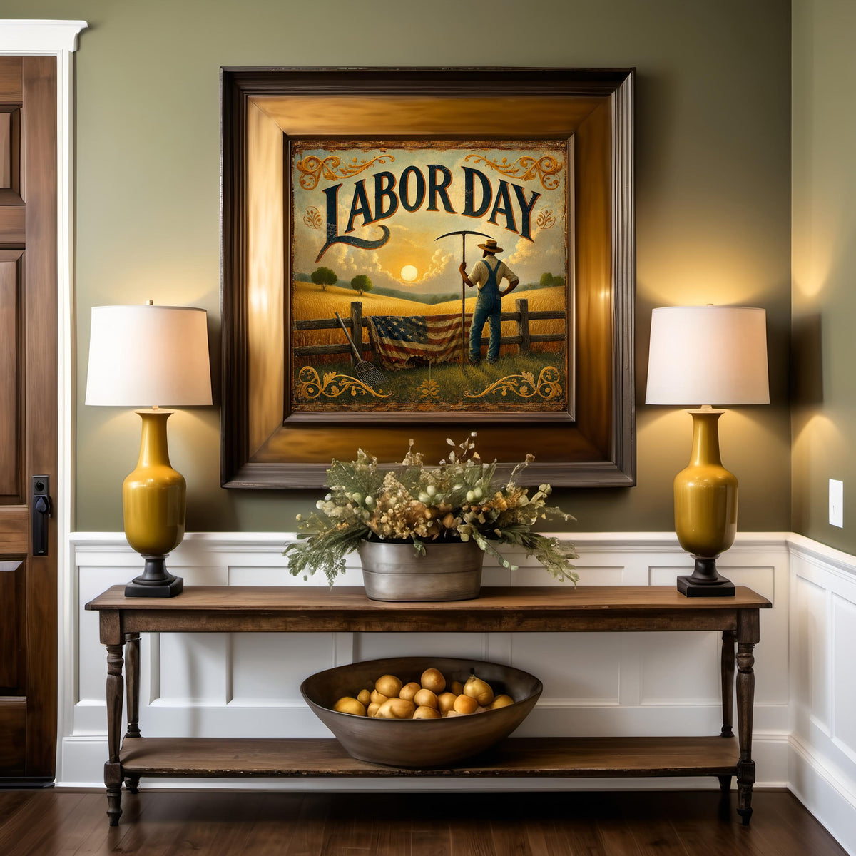 Labor Day Farm Art Vintage Americana Farmer Patriotic Country Wall Decor (Digital Download)