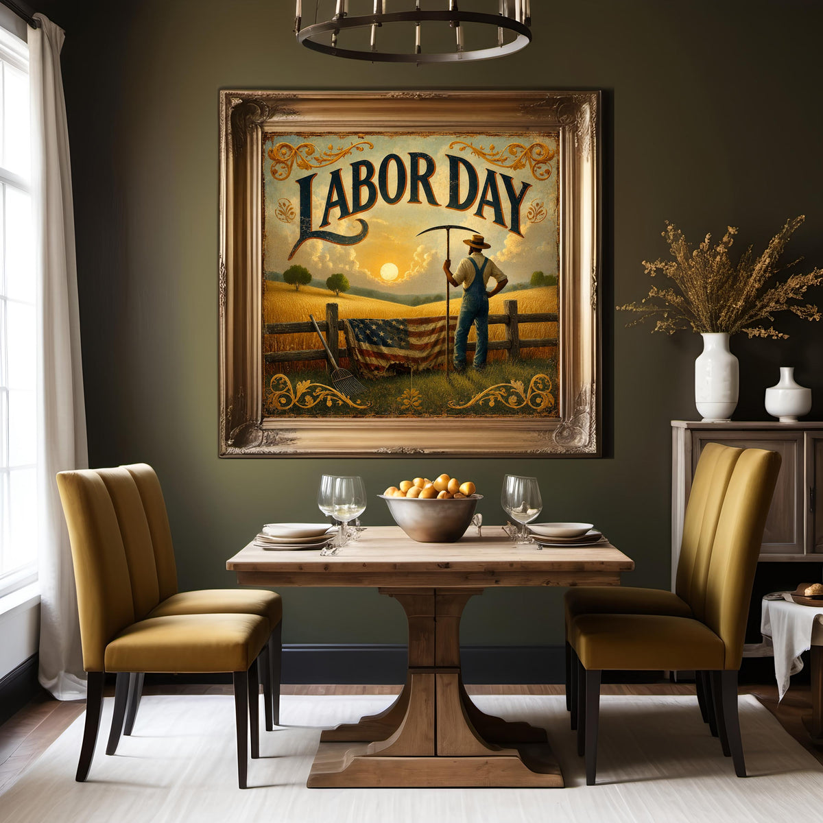 Labor Day Farm Art Vintage Americana Farmer Patriotic Country Wall Decor (Digital Download)