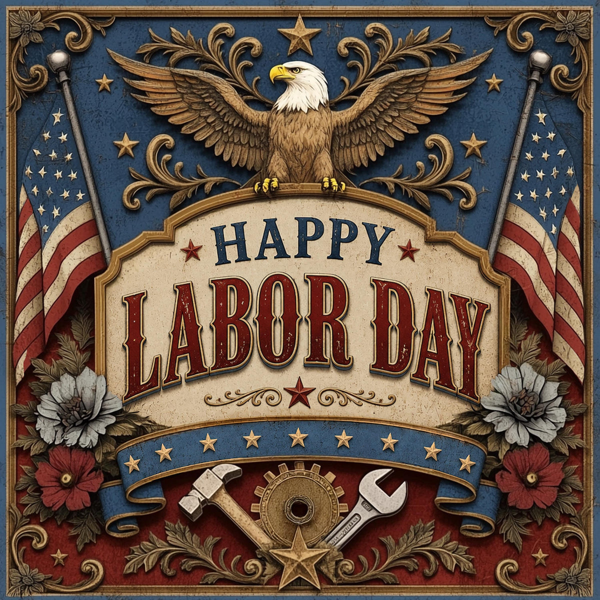 Happy Labor Day Sign Patriotic American Worker Vintage USA Wall Decor (Digital Download)