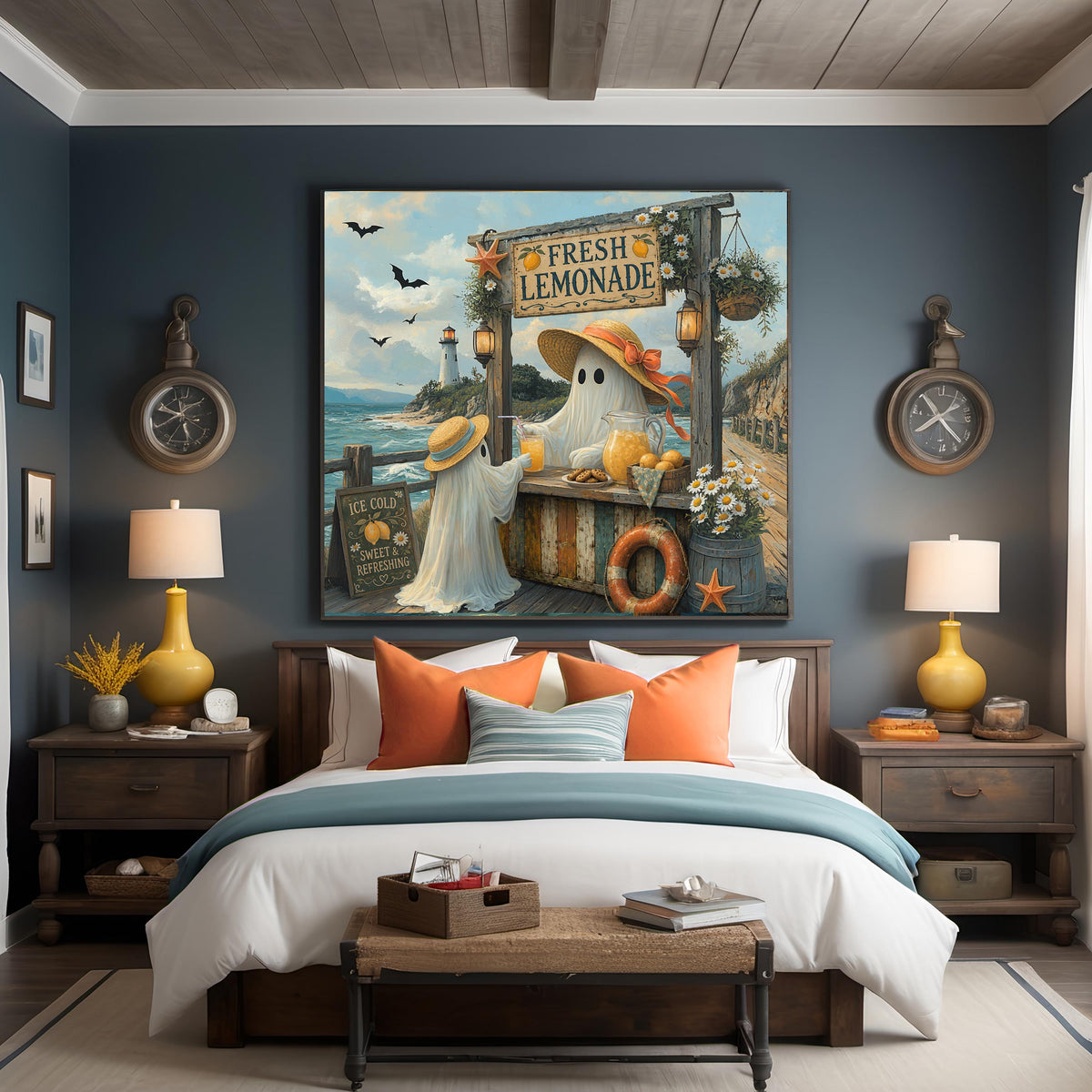 Coral the Ghost Lemonade Stand Whimsical Coastal Beach Cottage Summer Art Digital Download