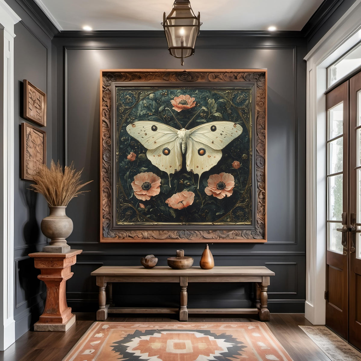 Moonlit Luna Moth Vintage Botanical Entomology Wall Art Dark Cottage Nature Digital Download