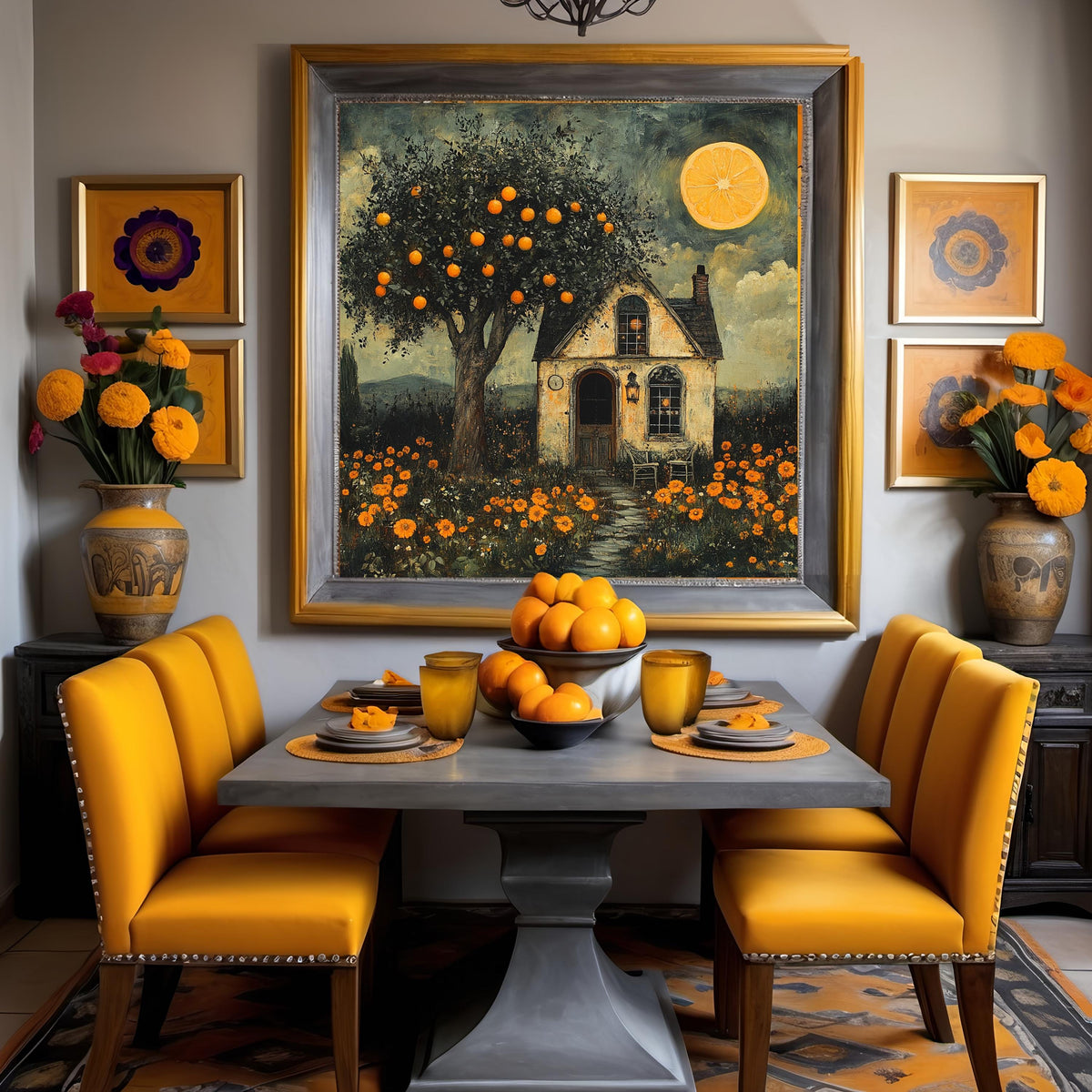 The Orange Moon Cottage Vintage Gothic Lemon Orchard Cottage Whimsical Cottagecore Wall Art Digital Download