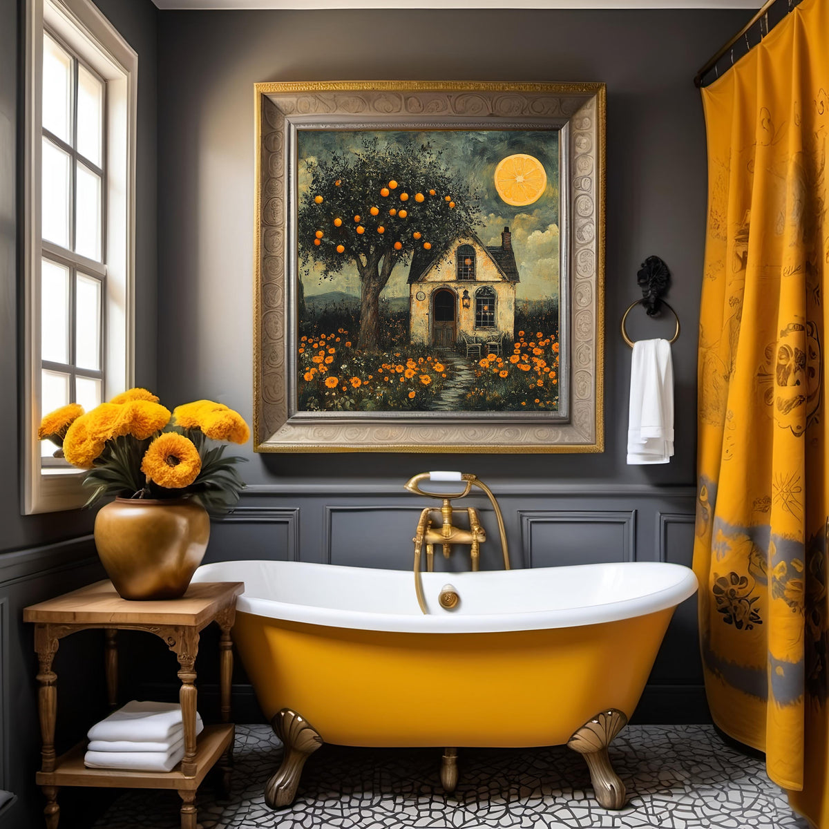 The Orange Moon Cottage Vintage Gothic Lemon Orchard Cottage Whimsical Cottagecore Wall Art Digital Download