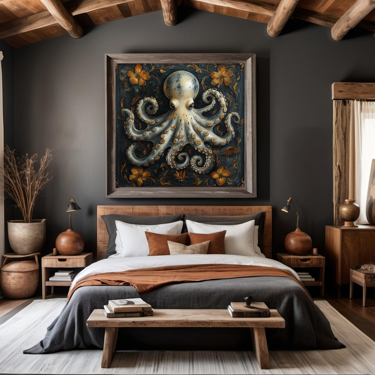 Victorian Octopus Wall Art Vintage Coastal Sea Life Nautical Cottage Decor Ocean Illustration Digital Download