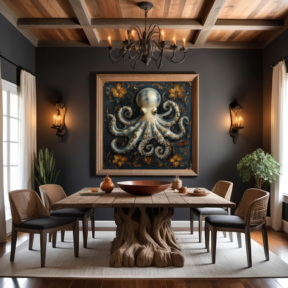Victorian Octopus Wall Art Vintage Coastal Sea Life Nautical Cottage Decor Ocean Illustration Digital Download