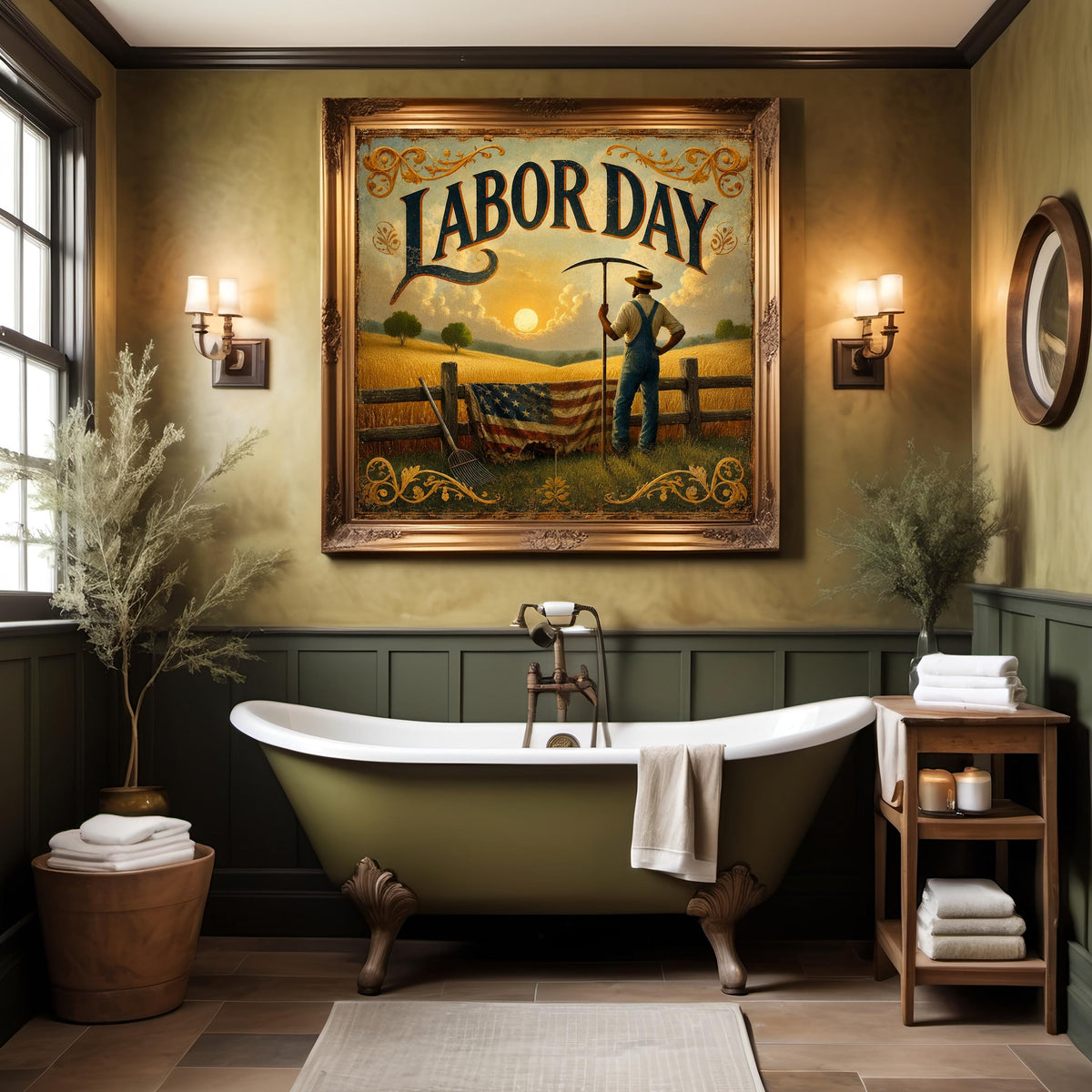 Labor Day Farm Art Vintage Americana Farmer Patriotic Country Wall Decor (Digital Download)