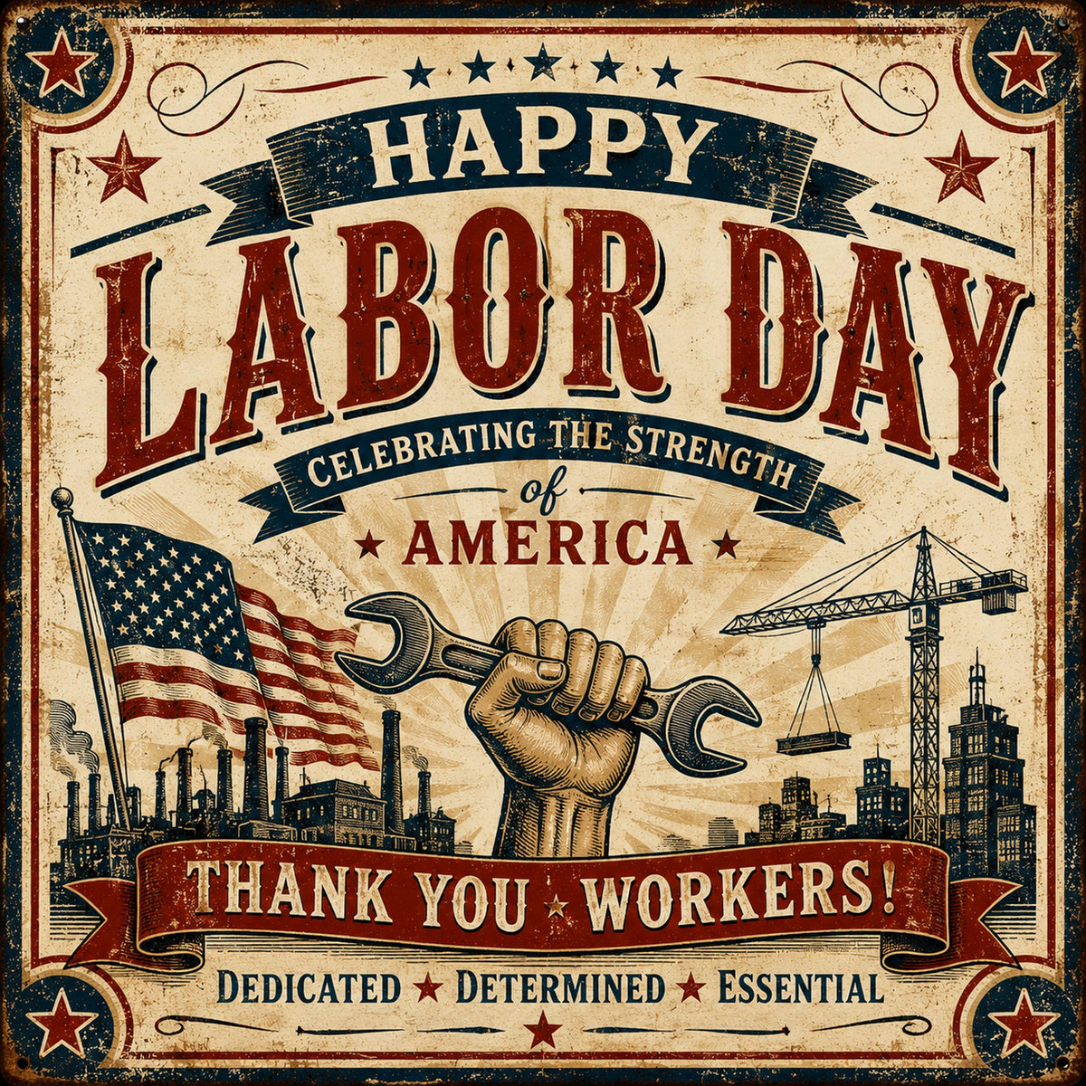 Labor Day Sign Vintage Americana Worker Appreciation Patriotic Wall Art (Digital Download)