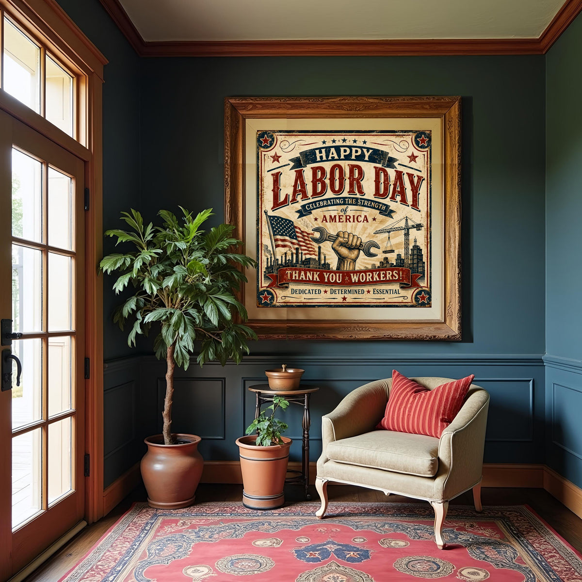 Labor Day Sign Vintage Americana Worker Appreciation Patriotic Wall Art (Digital Download)