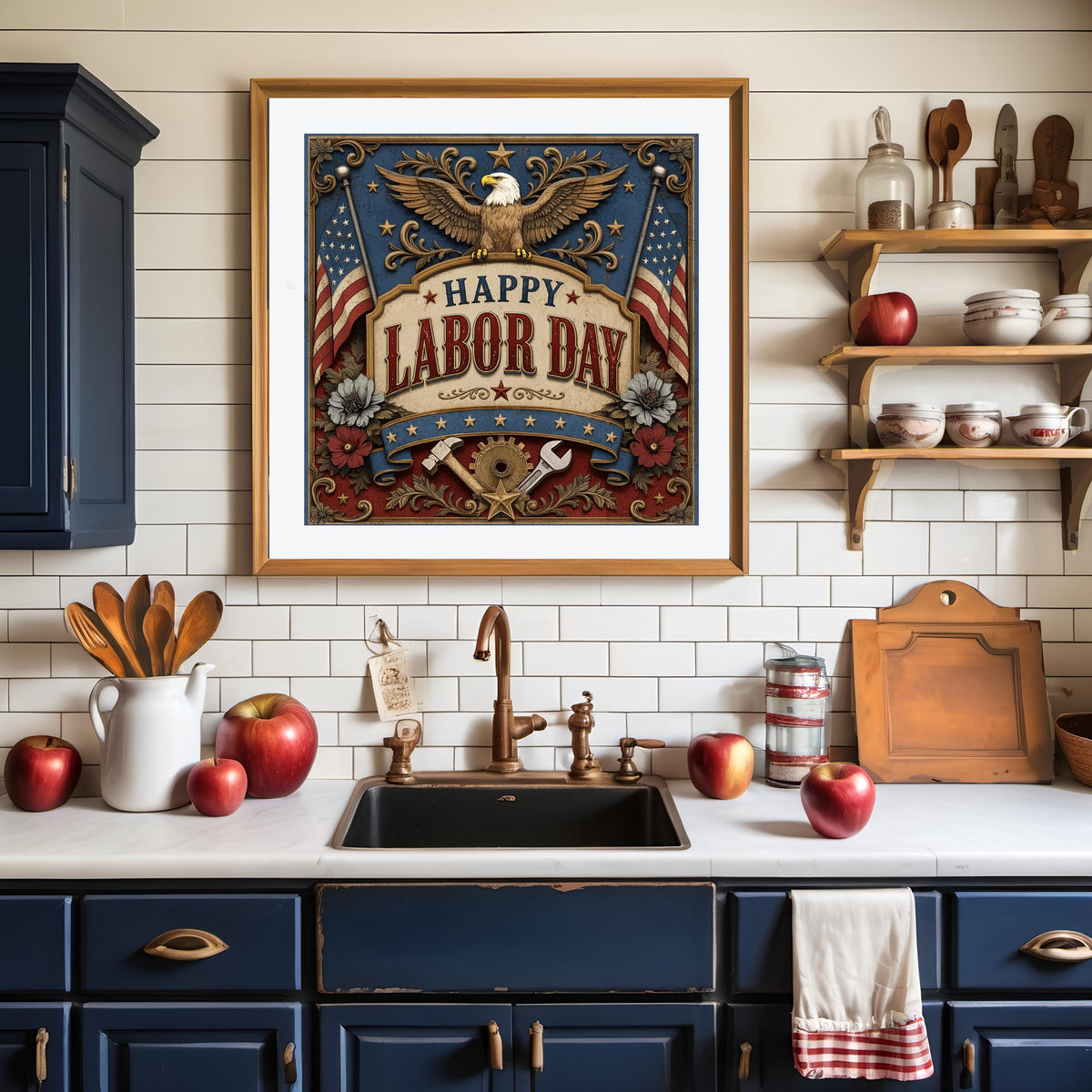 Happy Labor Day Sign Patriotic American Worker Vintage USA Wall Decor (Digital Download)