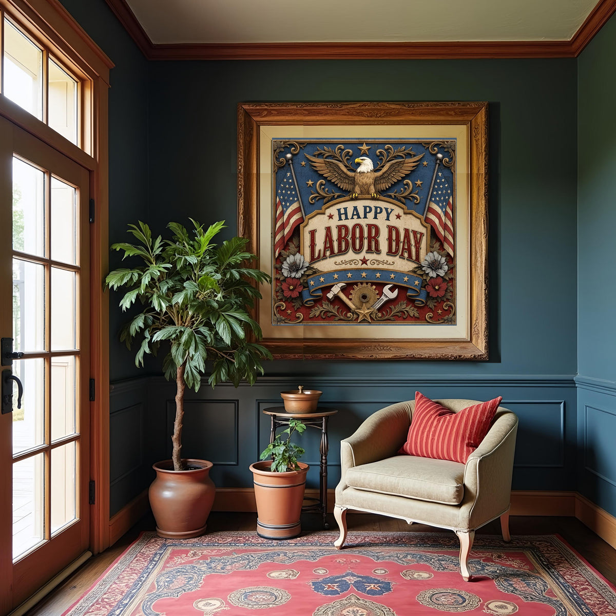 Happy Labor Day Sign Patriotic American Worker Vintage USA Wall Decor (Digital Download)